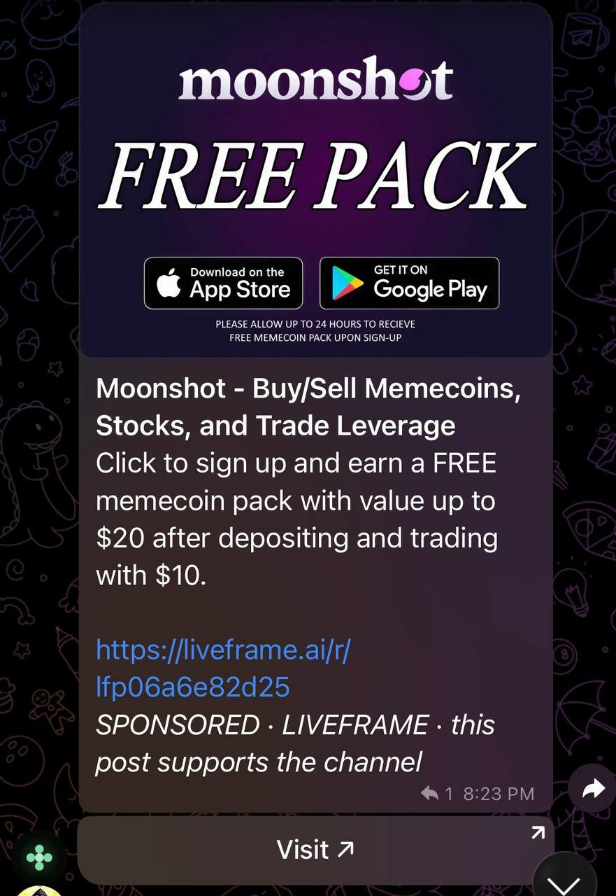 Sponsored offer delivered through the LiveFrame ad network bot